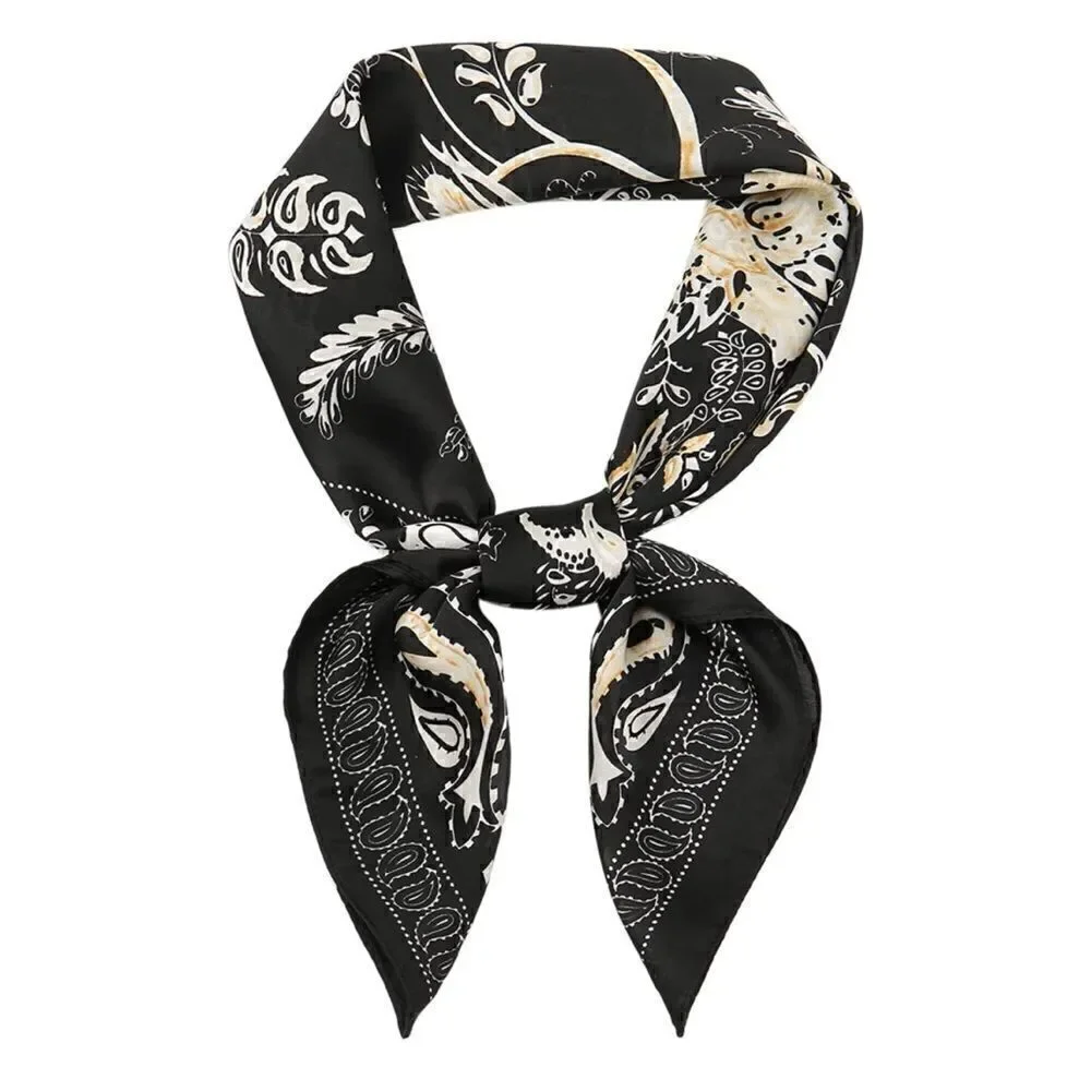 Black Pattern Silky Neck Scarf